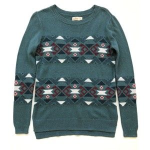 Hollister Women’s Green Aztec Pullover Sweater Size Medium
